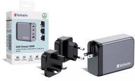 Verbatim Battery Charger/discharger - Gnc-200 Gnc-200 Gan Charger 200w Eu-uk-us, 3x Usb-c - 1x Usb-a