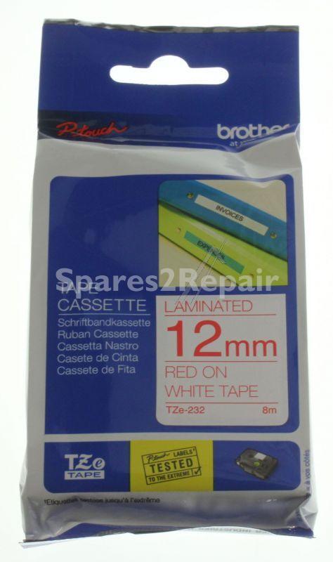 Brother Colour Cartridge - Tze232 Label Tape Red On White 12mm-8m Laminated Brother