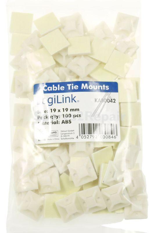 Logilink Cable Ties Accessories - Cable Tie Mounts, 100 Pcs, 19x19mm
