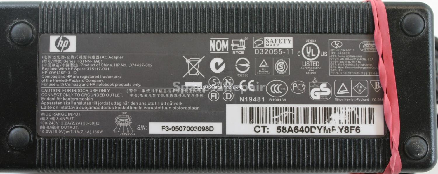Hewlett Packard - Charger - HSTNN-HA01 - 374427-002 - 19V 7.1A (Original)