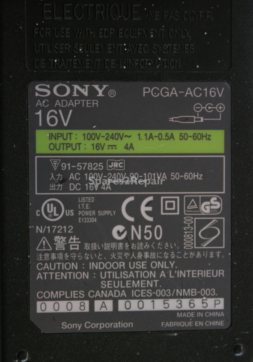 Sony - Charger - PCGA-AC16V - 16V 4A (Original)