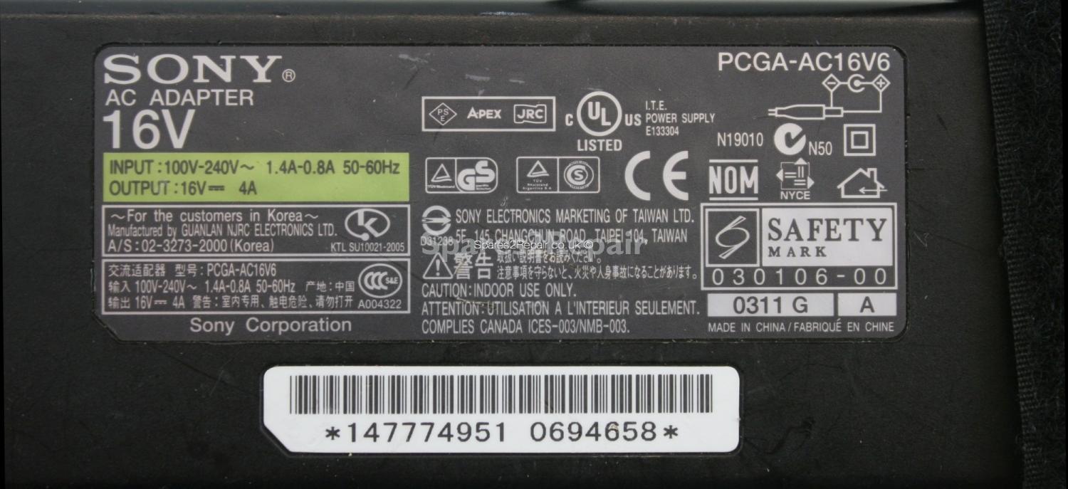 Sony - Charger - PCGA-AC16V6 - 16V 4A (Original)